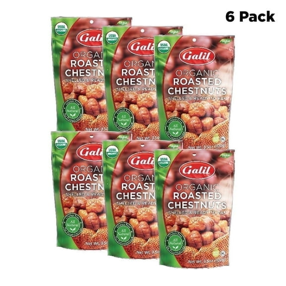 Galil Chestnuts | Organic Roasted | Shelled | Pack of 6|3.5 oz