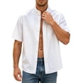 thumbnail image 6 of LODIENY Oversized 5XL Button Down Shirts for Men with Pocket Short Sleeve Casual Stylish Shirt Loose Fit Band Neck Summer Beach Wedding Tops White L, 6 of 8