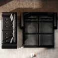 thumbnail image 6 of 92"×85"King Size 3-in-1 Convertible Sofa Bed, Tufted Faux Leather Sleeper Sofa with Wide Arms & 2 Pillows, for Living Room, Apartment, Office, Black, 6 of 11