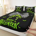 thumbnail image 3 of Manfei Cartoon Halloween Fitted Sheet Full,Vintage Ghost Print Bed Set,3-Piece,1 Fitted Sheet and 2 Pillowcases, 3 of 6