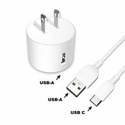 onn. Wall Charging Kit with USB-C to USB Cable, White,cell phone charger,90 degree folding plug,LED power indicator