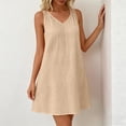 thumbnail image 5 of Zynoxe Mini Dresses for Women Summer V-neck Sleeveless Hollow Out Strap Sundress Casual Ventilate Peasant Gauze Lounge Beach Dresses Beige S, 5 of 9