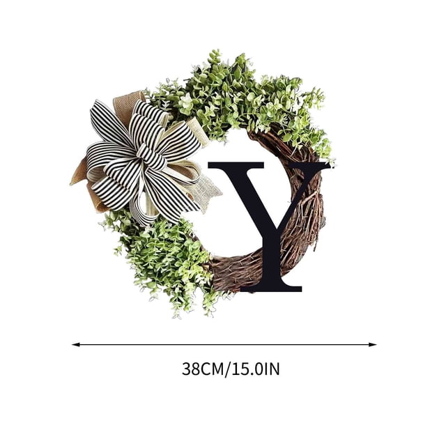Front Door Wreath With 26 Alphabet Letters Decorative Rattan Ring Hanging For Home Wall Window Decoration 38 cm