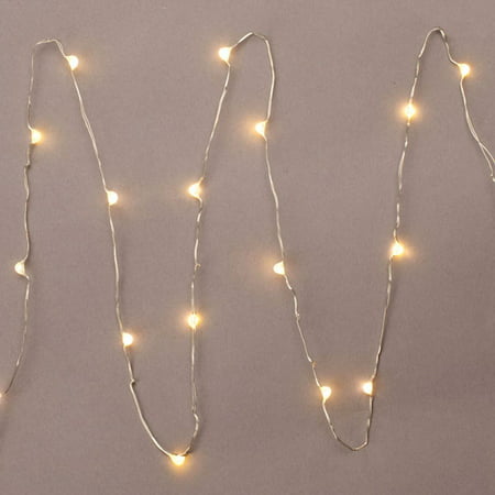 Gerson 36903 - 18 Light 3' Silver Wire Warm White Battery Operated LED Micro Miniature Christmas Light String Set with