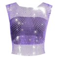 thumbnail image 2 of iTNHFP Tank Tops for Women Built In Bra Rhinestone Fishing Net Fashion Net Flash Women's Short Sleeve Vest, 2 of 4