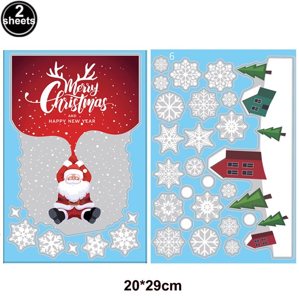 Christmas Window Clings Decor Merry Christmas Snowflake Santa Claus Reindeer Window Stickers Decals for Glass Window Xmas Decors