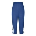 thumbnail image 4 of WIZUTIZ Plus Size Yoga Pants for Women Capri Breathable Leisure Slim Lace Trim Yoga Cropped Pants Elastic Spandex Mid Rise 3/4 Length Cropped Pants Solid Cropped Pants for Ladies Dance Blue, 4 of 5