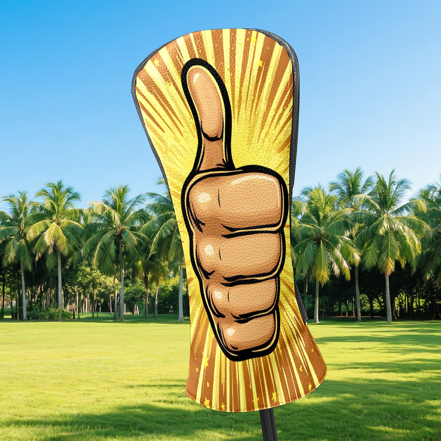 Golf Club Covers PU Leather Waterproof Head Covers for Fairway Woods Hybrids Thumbs Up Pattern