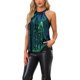 thumbnail image 2 of INSPIRAR CHIC Camiseta sin mangas de fiesta para mujeres, top de cóctel brillante con lentejuelas, halter, XS, verde, 2 of 6