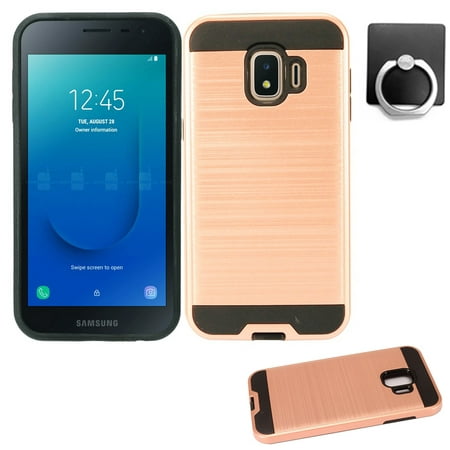 For Samsung J2 Prue Case / J2 Core Case / Galaxy 2 (2019)  + Phone Holder with Slim Brush Shockproof Dual-Layered Cover (Slim Rose Gold + Ring Stand
