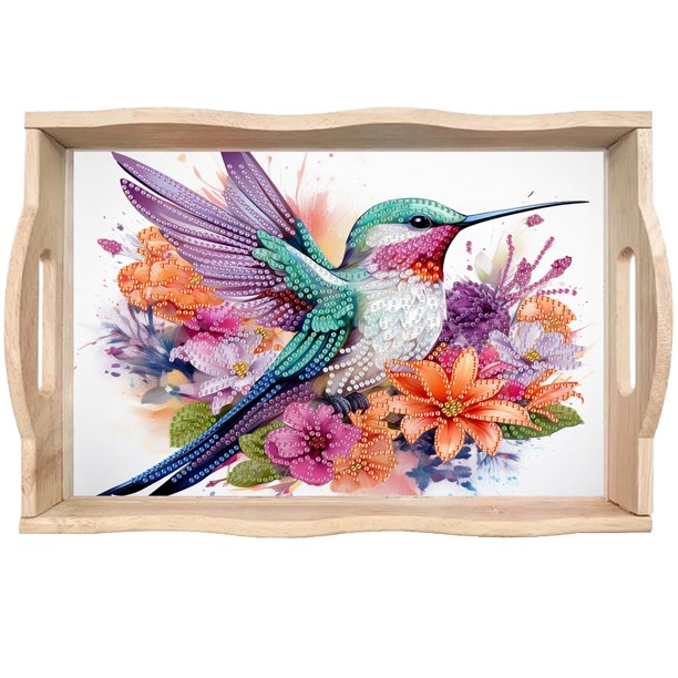 Bandeja para Servir Pintura Diamantes DIY 5D Colibrí Mesa Escritorio