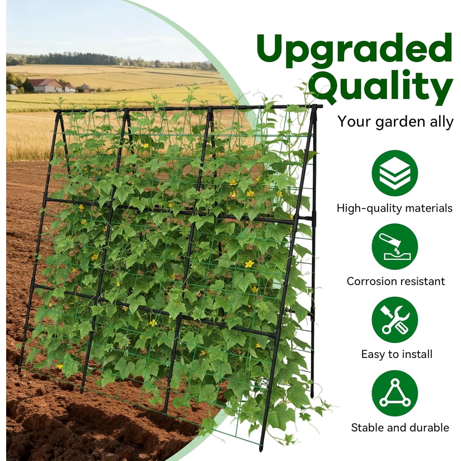 Cucumber Trellis -Metal Garden Trellis for Climbing Plants, Garden Trellis with Plastic-Coated Steel Pipe, A Frame Trellis for Cucumbers, Peas, Morning Glories