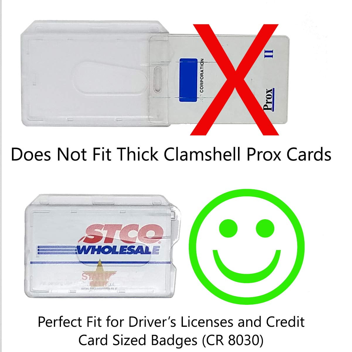 Bulk 50 Pack - Slim Heavy Duty Horizontal ID Badge Holders - Hard Plastic (Holds 1 Card) Clear Polycarbonate - Single CR80 30 Mil - Rigid Case Easy Access with Thumb Notch Dispenser by Specialist ID
