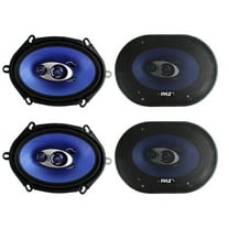 Pyle 4 Pack PL573BL 5x7" 600 Watts 3-Way Car Coaxial Speakers Stereo Blue Four