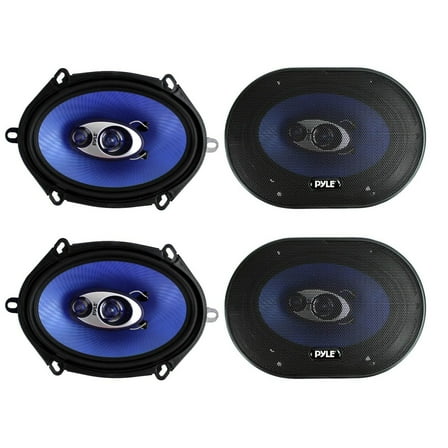 Pyle 4 Pack PL573BL 5x7" 600 Watts 3-Way Car Coaxial Speakers Stereo Blue Four