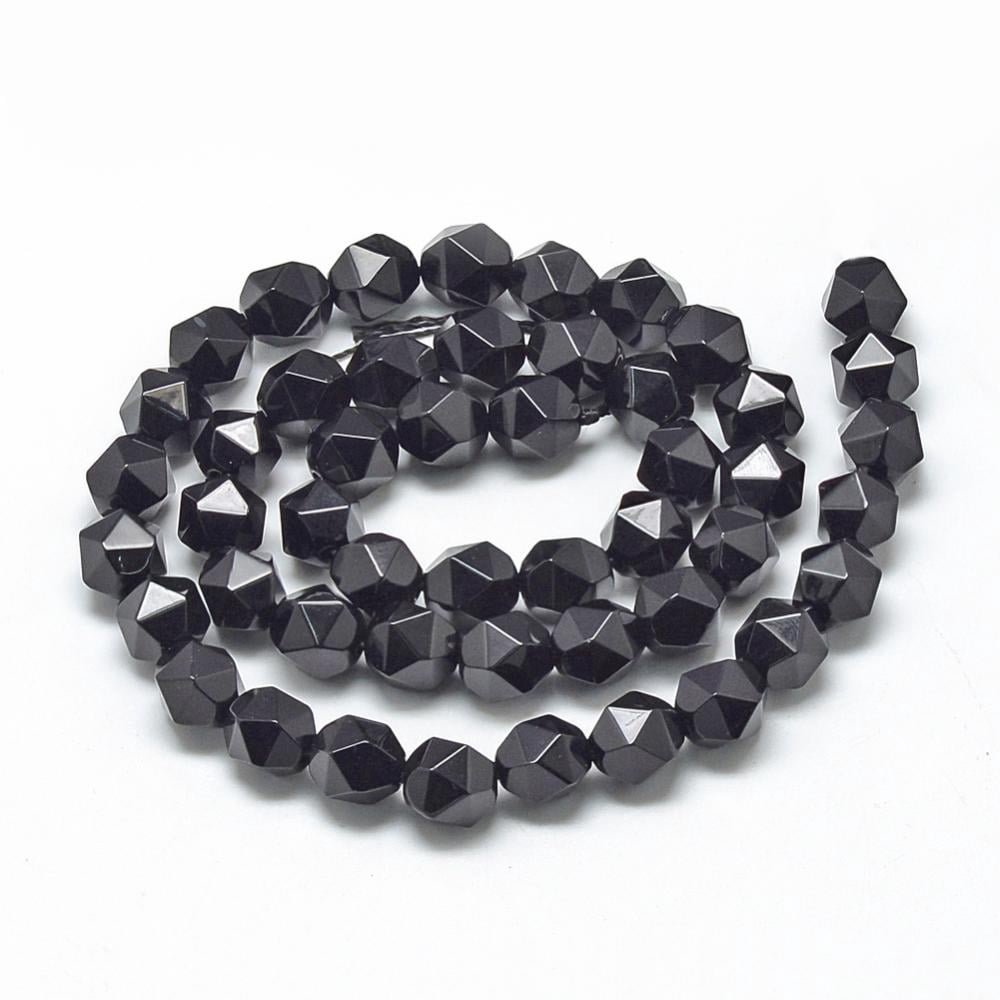 5 Strand Natural Black Onyx Beads Strands Star Cut Round Beads Faceted 6~7x5~6mm Hole: 1mm 64~66pcs/strand 15.3 inch