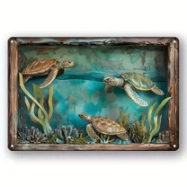 HELLOYOUNG 1pc Vintage Metal Sea Turtle Wall Art , Rustic Ocean-Themed Decor, Lifelike Sea Turtles With Coral & Sponge