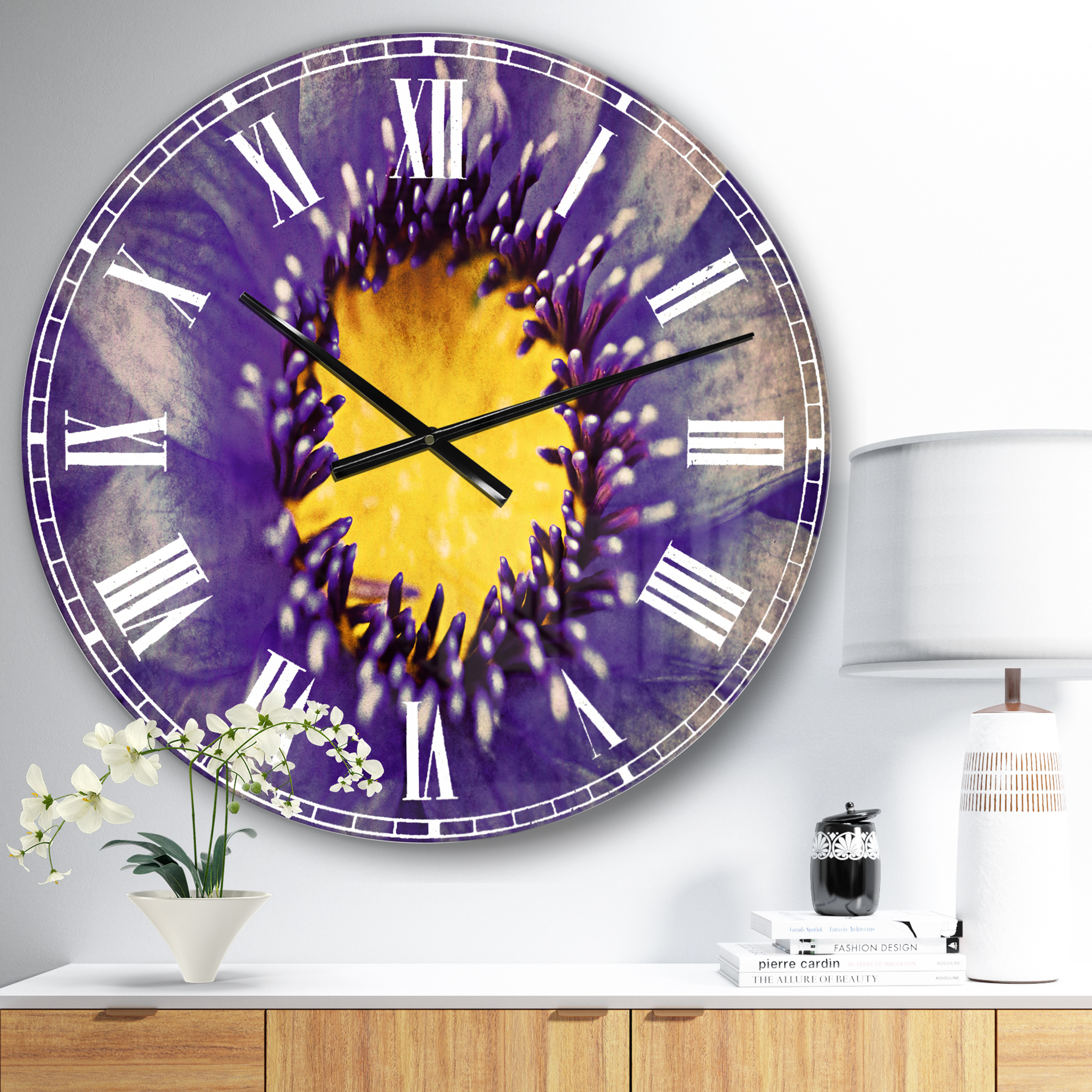 Designart 'Blue Lotus Close up Watercolor' Traditional wall clock