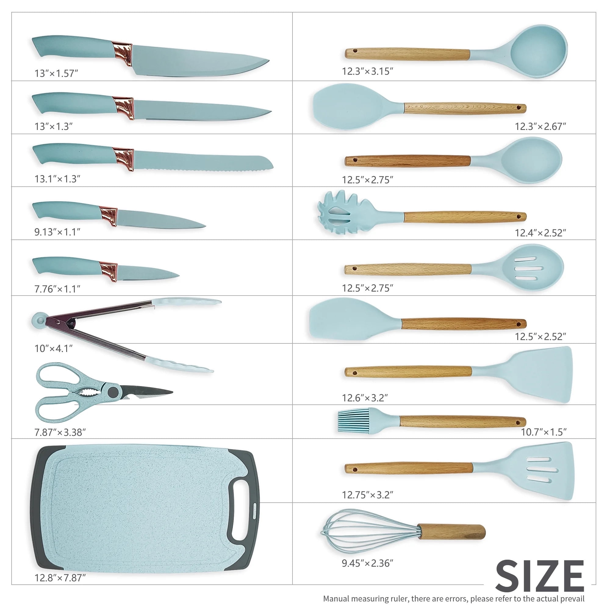 TEAFIRST Silicone Kitchen Cooking Utensils Set, 19 Pieces Utensil with Holder, Heat Resistant, Green