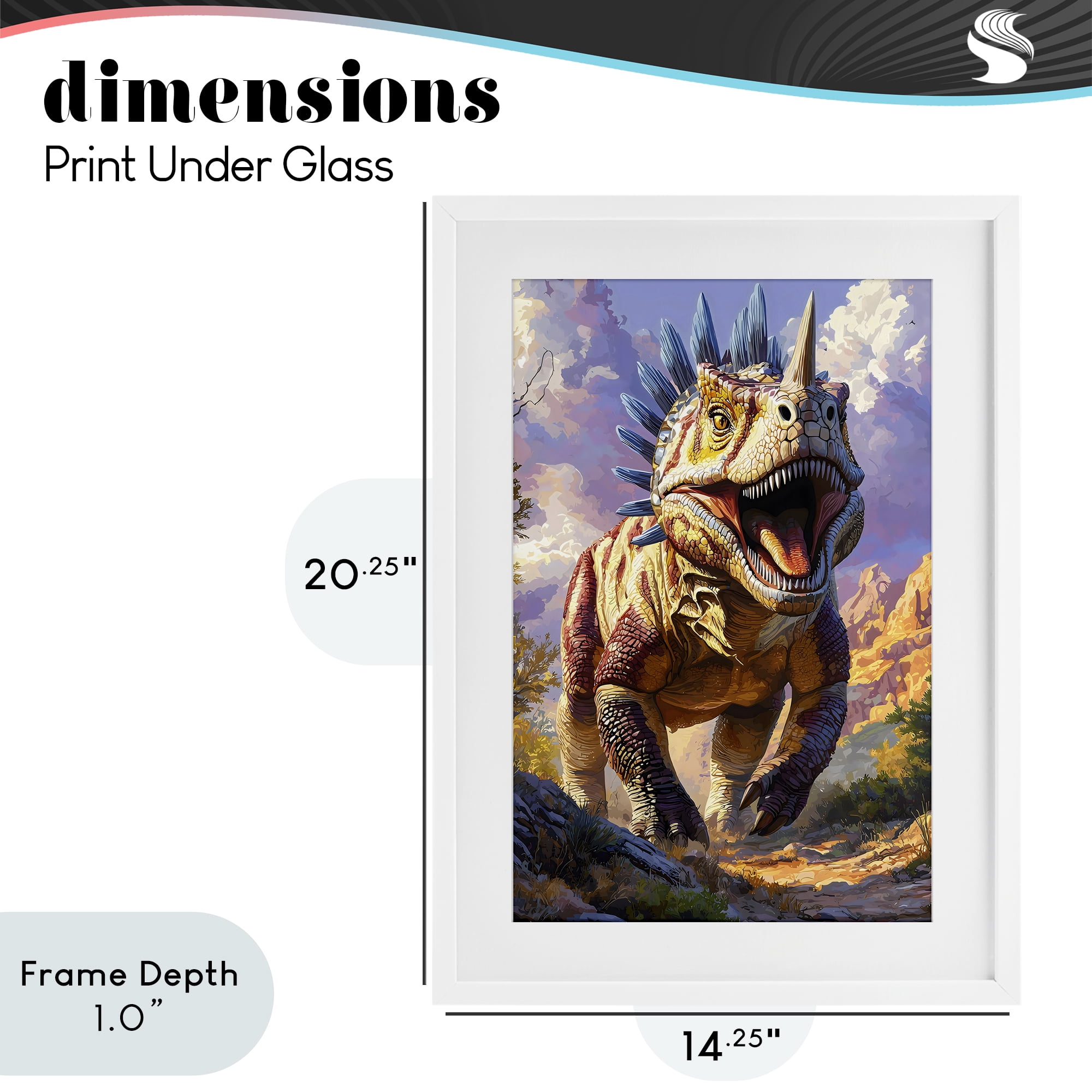 Stupell Industries Fierce Horned Dinosaur White Framed Print Under Glass, design by Creative Studio