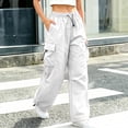 thumbnail image 3 of Parachute Pants Women Summer Elastic Waist Drawstring Wide Straight Leg Loose Casual Lightweight Cargo Pants with Pockets, 3 of 8