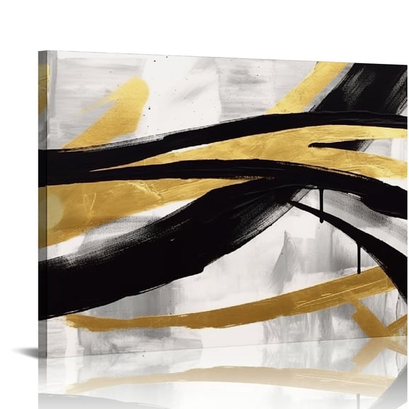 COMIO Abstract Canvas Prints Black And White Wall Art Pictures for Wall Decoration Gold Posters Graffiti Artwork Decor for Bedroom Dinning Room Home Office Kitchen