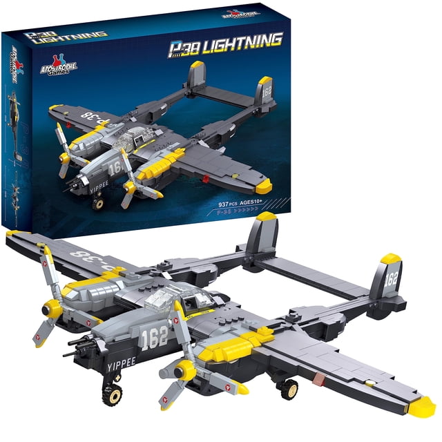Apostrophe Games P-38 Lightning Aircraft Building Block Set - 937 Pieces - Air Force Fighter Plane Toy Set – for Kids and Adults – Compatible with All Building Bricks