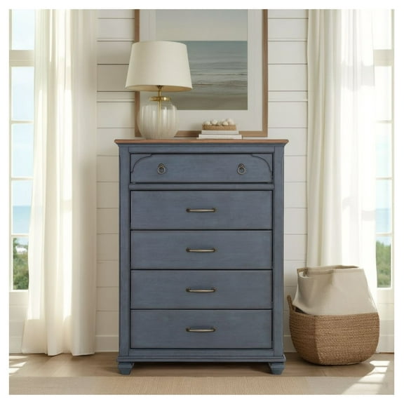 Chest, 5 Drawers, No Assembly, Corduroy Blue Finish