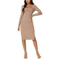 thumbnail image 2 of INSPIRE CHIC Women's Fashion Long Sleeve Slim Fit Ribbed Knit Sweater Midi Dresses Khaki XL, 2 of 5