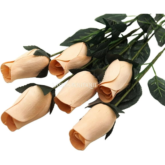 24 PC Realistic Wooden Rose with Stem - 17" Tall - Artificial Flower Wedding Home Party (Blush)