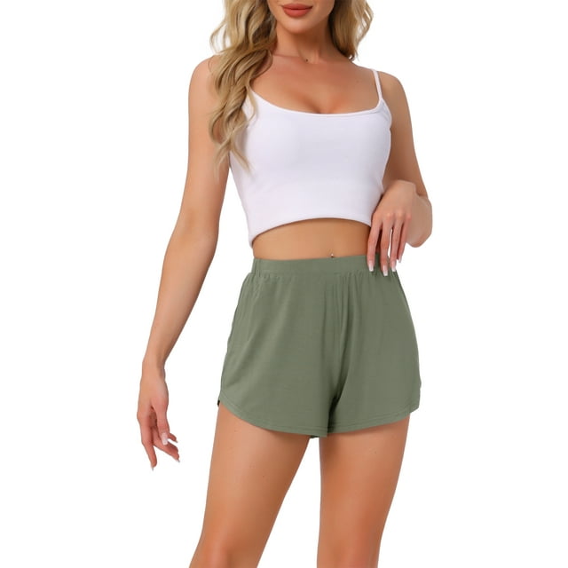 INSPIRAR CHIC Pantalones Cortos de Lounge para Mujeres en Paquete de 2, Cintura Alta, Ropa de Dormir Casual, Cómodos, Sólidos, Parte Inferior de Pijama M Verde+Verde