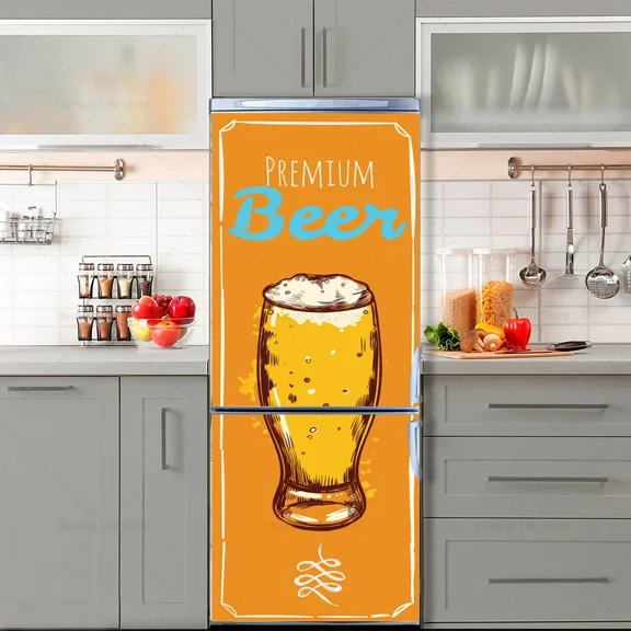 Retro Graffiti Fridge Door Mural Sticker Waterproof PVC Village Vintage Poster Teleph Design Refrigerator Door Art Stickers