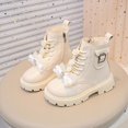 thumbnail image 2 of KPOPLK Girls Combat Boots Kids Ankle Side Zipper Booties Toddler-Big Kid Water Resistant Girls Breathable Lining Non-Slip Sole(37,Beige), 2 of 8