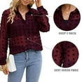 thumbnail image 7 of NeedBo Women's Long Sleeve V Neck Button Down Mesh Shirt See Through Sheer Blouse Tops, Wine Red XL, 7 of 7