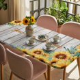 thumbnail image 3 of Sunflower Table Cloths for 3 Foot Rectangle Tables, Summer Botanical Elegant Floral Wooden Patio Waterproof Elastic Fitted Tablecloths, Washable Rectangular Table Cover for Camping, 3 of 8