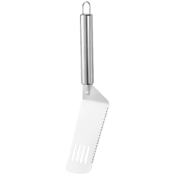 Stainless Steel Spatula, Multi-Functional Serrated Edge Kitchen Utensil, Round Handle, 9.8 x 1.8 inch, 1.98 oz Lightweight Pie Server for Cake Cutting, Pizza, Steak, Cheese Serving, Baking, Cooking