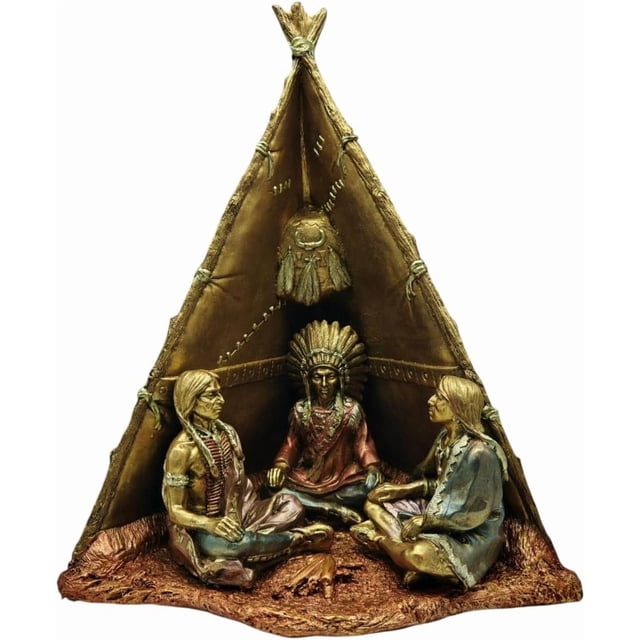 MORÍN Imágenes | Figura decorativa | Cabaña Apache 42 cm | Resina pintada a mano (dorada)