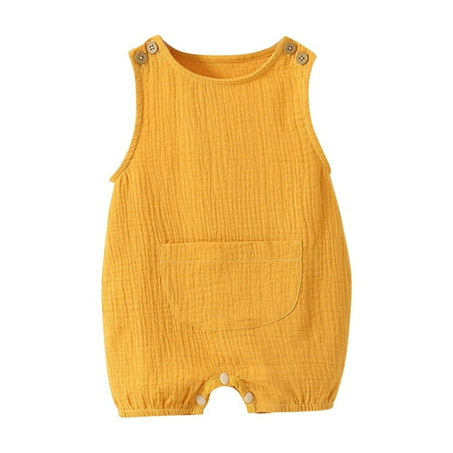 MeetoTime Baby Clothes Spring Summer Sleeveless Jumpsuits Solid Color Pockets Cotton Linen Newborn Infant Romper