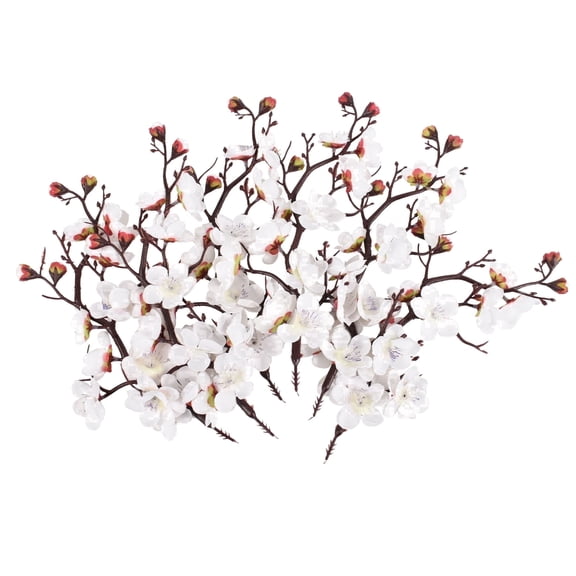 Hagao White Artificial Plum Blossom Branches 6 Pack, Realistic Faux Silk Flowers 10.6 inch Stems for Vase, Table Centerpieces, Home Decor, Wedding Decoration