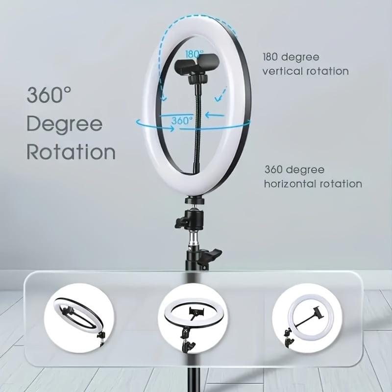 10/18Inch Desk Stand Ring Light, LED Mobile Phone Fill Light, 3 Color Temperatures Adjustable, Suitable for Live Streaming, Streaming Shooting