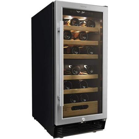 hOmeLabs 25 Bottles High-End Wine Cooler - Free Standing Dual-Zone Mini Fridge and Chiller for Wines with Temperature Control Panel, Stainless Steel Reversible Door Swing and Removable Wood Shelves