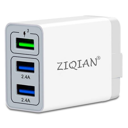 ZIQIAN QC 3.0 USB Wall Charger Fast Adapter, 3 Ports Tablet/iPad/Phone Fast Charger Adapter, Quick Charger 3.0 Travel Plug Compatible with Samsung, HTC, iPhone and More