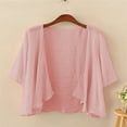 thumbnail image 4 of LEKODE Women's Open Front Draped Cardigan, 3/4 Sleeve plain Casual Cropped Lightweight Top teacher clothes Pink M, 4 of 4