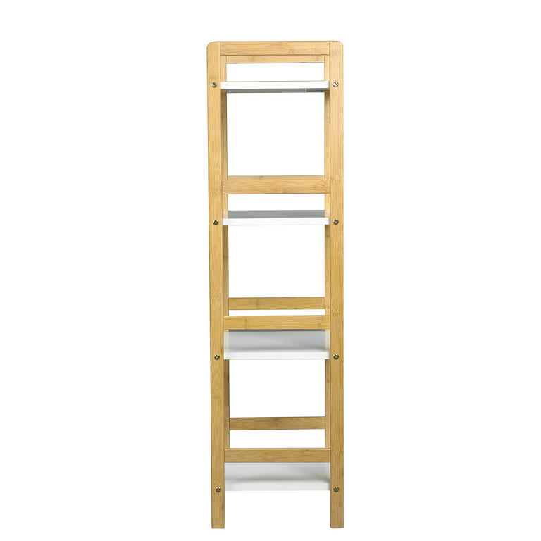 Hommoo 4-Tier Wood Free Standing Bathroom Floor Shelf, Freestanding Tower  Shelf for Living Room, Organizer Stand Storage Shelves Rack Unit with Open