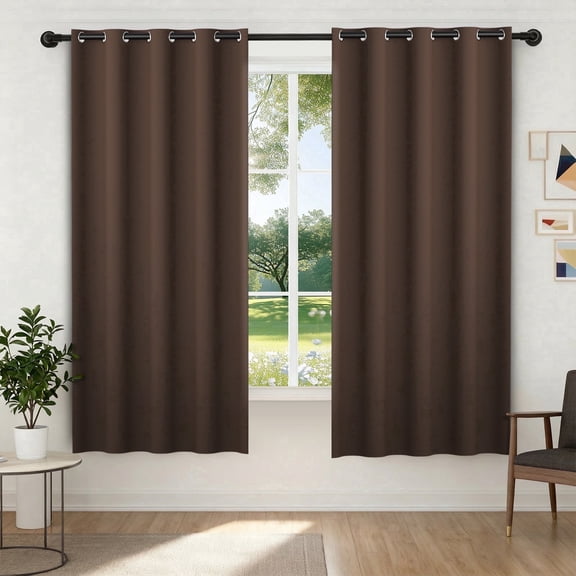 XUEYU 100% Blackout Curtains for Bedroom, Light Blocking Thermal Insulated Curtains with Noise Reduction, 52x72 Inch Room Darkening Window Drapes, Set of 2 Panels, Brown