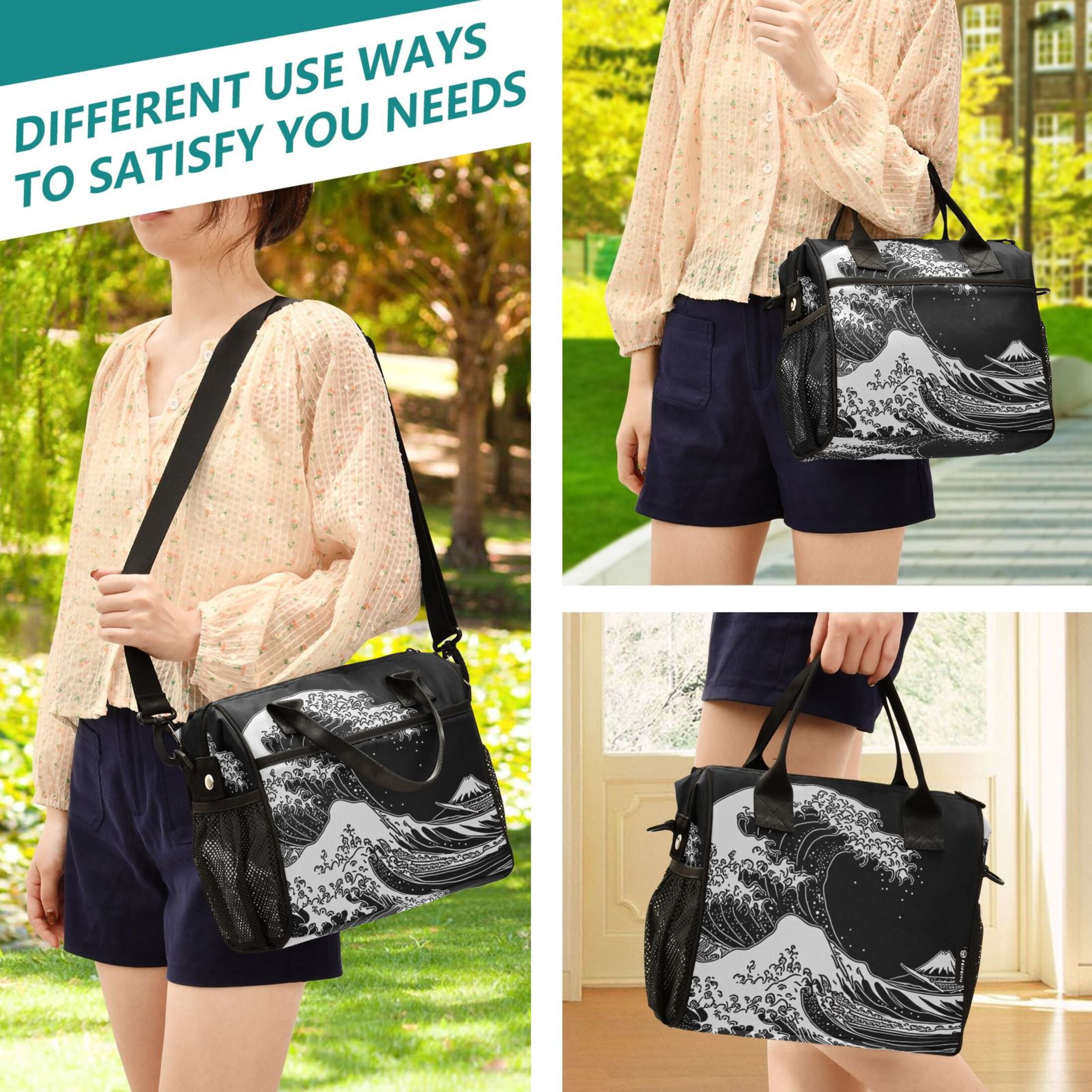 Great Wave Off Kanagawa Lunch Bag Insulated Lunch Box Leakproof Reusable Cooler Tote Adjustable Shoulder Strap for Men Women 12L