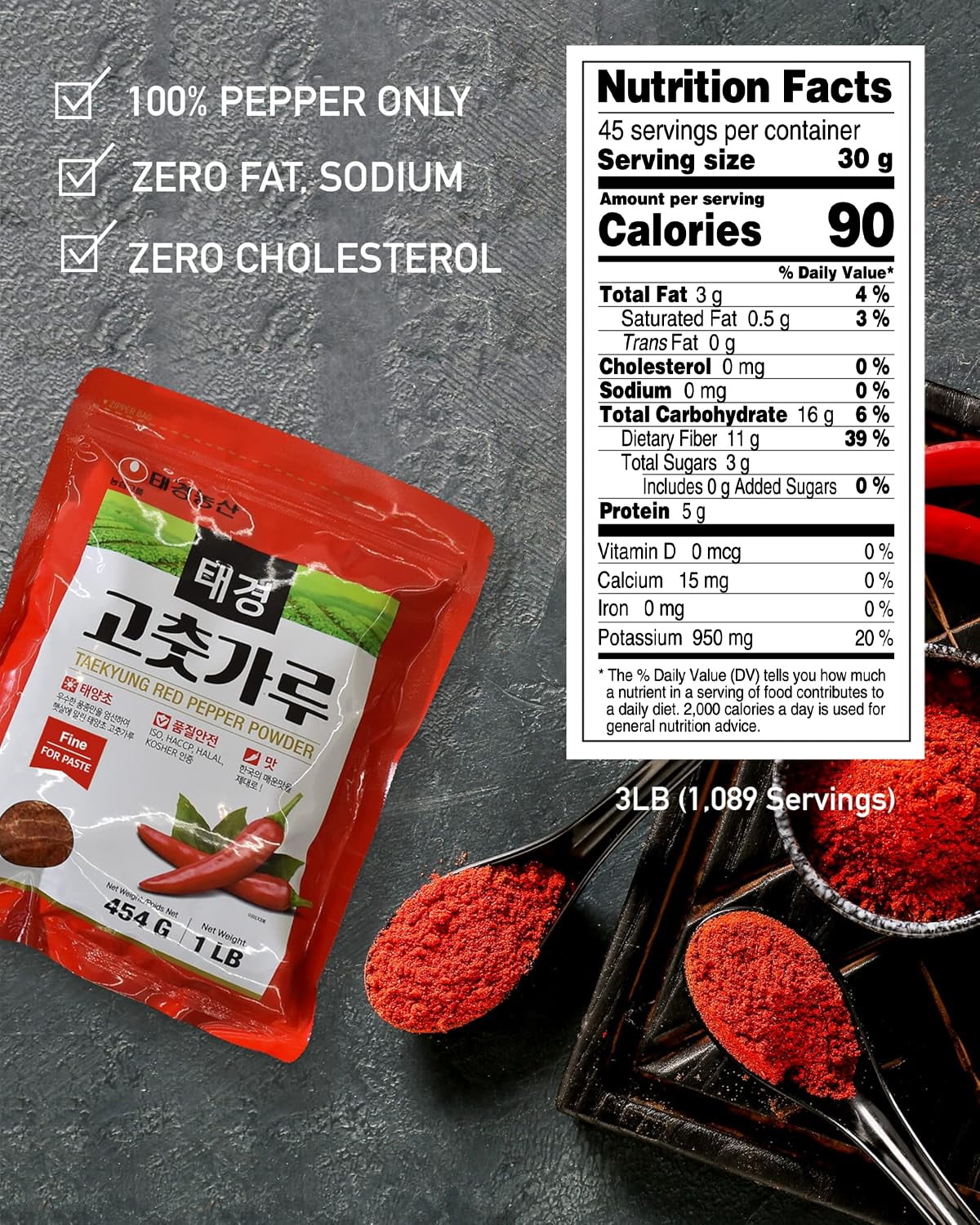 Taekyung Chili Powder For Paste (Fine, 3LB) - Korean Gochugaru. Red Pepper Spice Seasoning for Asian Food. MSG Free.