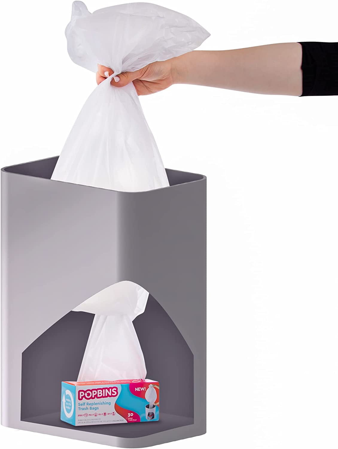 Popbins- Remove One Bag Another One Pops Right In - Clear 4 Gallon Trash  Bag - 30 Count Easily Accessible Small Garbage Bags For Bathroom Trash Can
