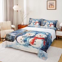 Homewish Xmas Snowman Full Size Sheets 4-Piece for Children Boys Girls,Merry Christmas Breathable Bed Sheets,Happy New Year Lightweight Sheet Sets,Microfiber Bedroom Decor