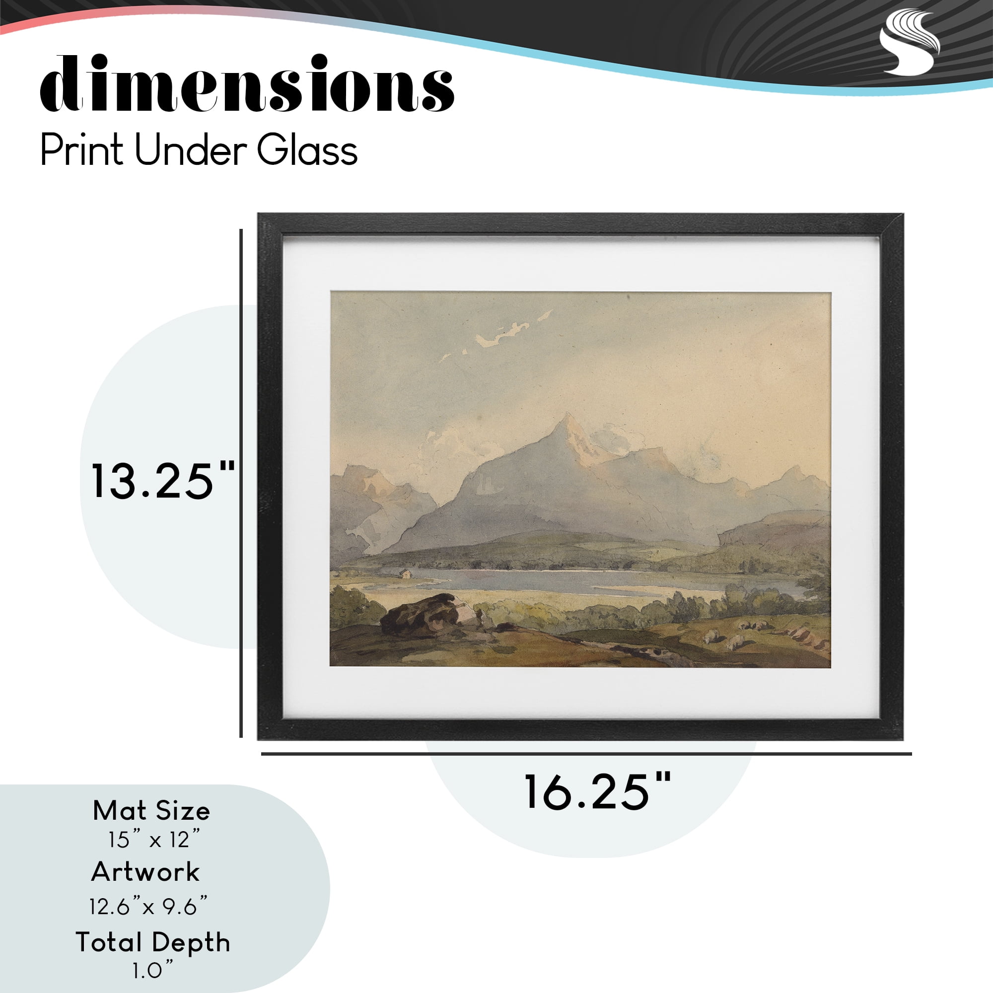 Peaceful Hazy Mountains Black Framed Print Under Glass, design by Lettered and Lined